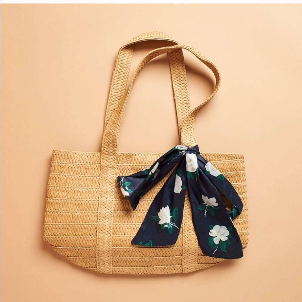Draper James Straw Bag with Floral Scarf Natural